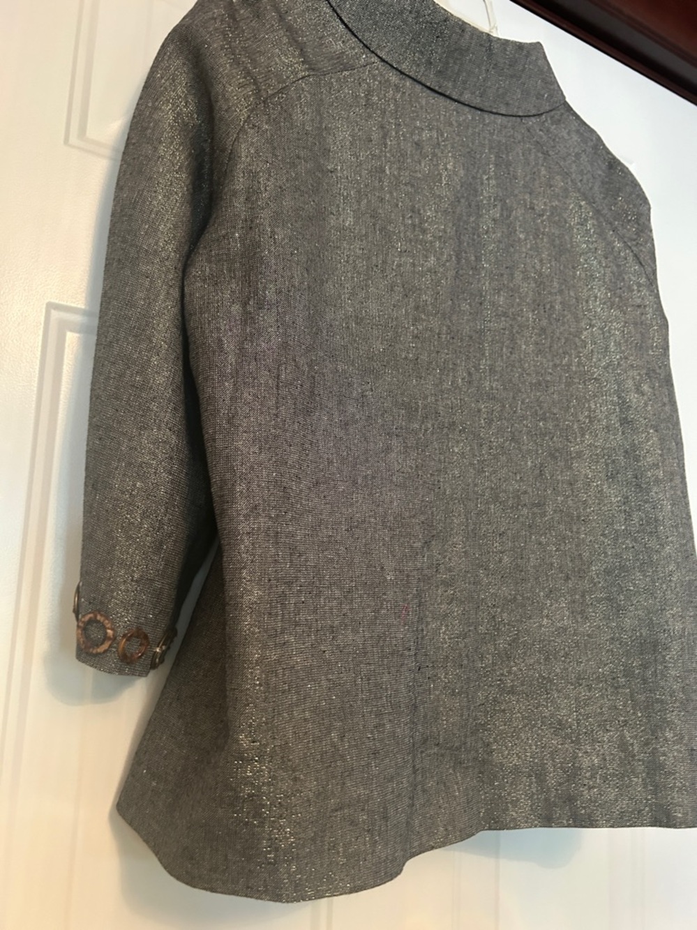 Coldwater Creek Linen Blend Swing Jacket 1X Metallic Gray Glam Button-Front - Picture 10 of 15